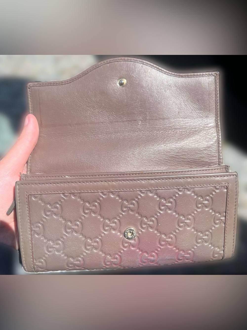 Gucci Guccissima Continental Wallet Taupe Brown Leather Authentic - Picture 6 of 10